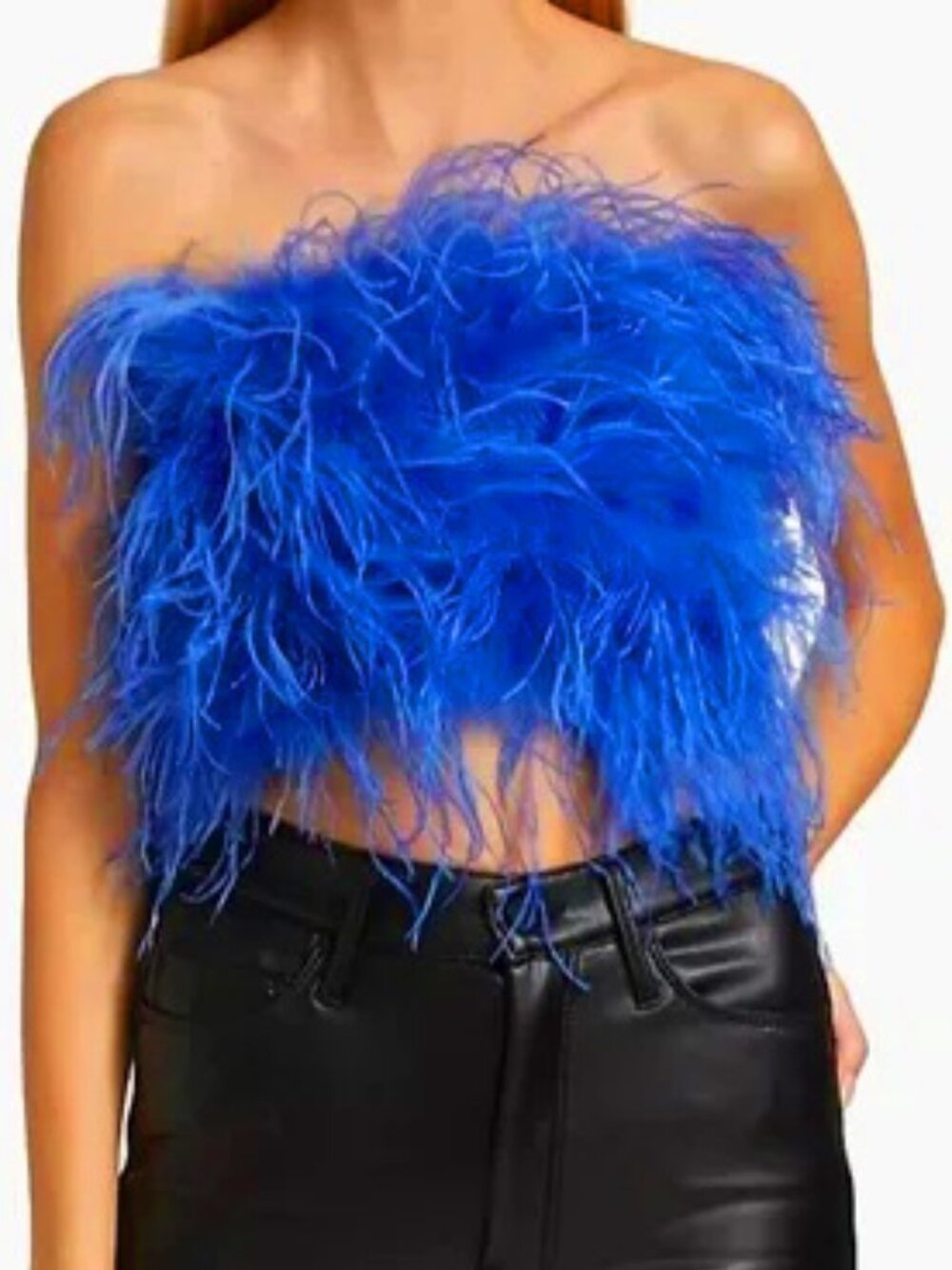 ๐ฅCHIC SEXY GLAM!๐ฅLAMARQUE x REVOLVE ZAINA COBALT LUXURIOUS OSTRICH FEATHER TOP - Picture 8 of 15
